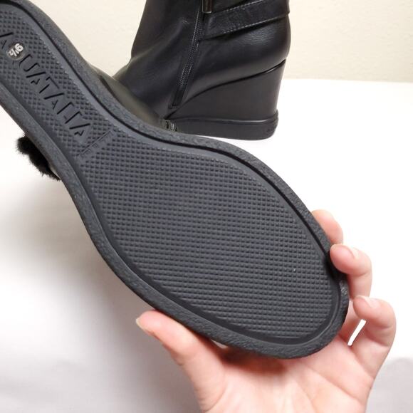 NEW AQUATALIA 3” Black Leather Cameron Insulated Wedge Boots - Picture 8 of 14